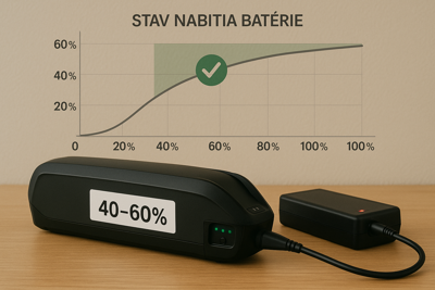 Nabíjení baterie s grafickým zvýrazněním ideálního rozmezí 40–60 %.