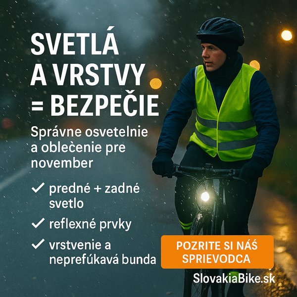 Cyklista v dešti se silným předním světlem a reflexní vestou